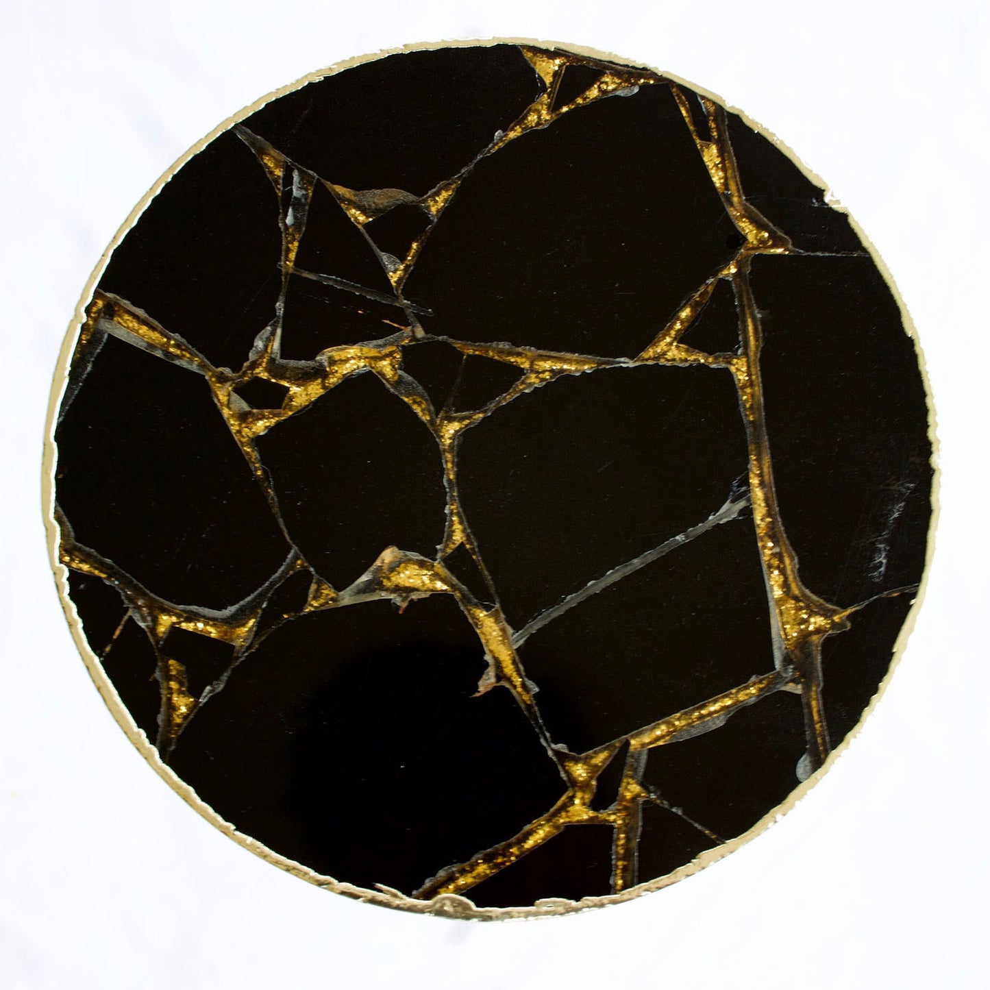 Gold Sparkle Infused Black Agate Round Coffee/Side Table
