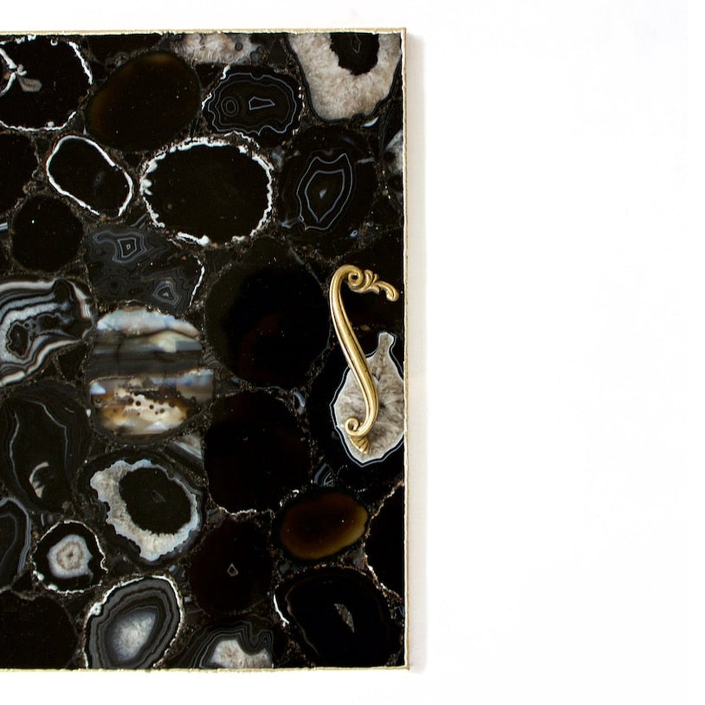 Black Agate Serving Tray With Brass Handles | Square