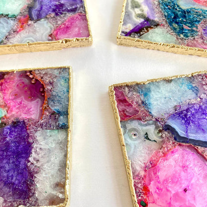 Multicoloured Composite Agate - Set of 4 Large Square Coasters | Personalised Momentos