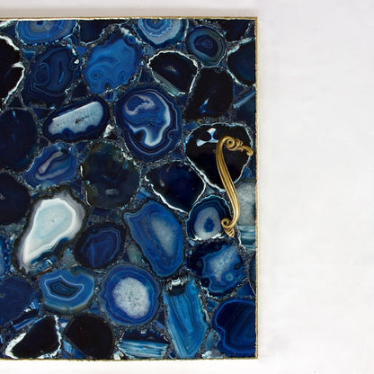 Blue Agate Serving Tray With Brass Handles | Square