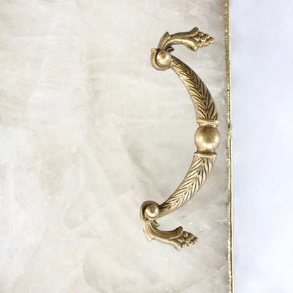 White Agate Serving Tray With Brass Handles | Square