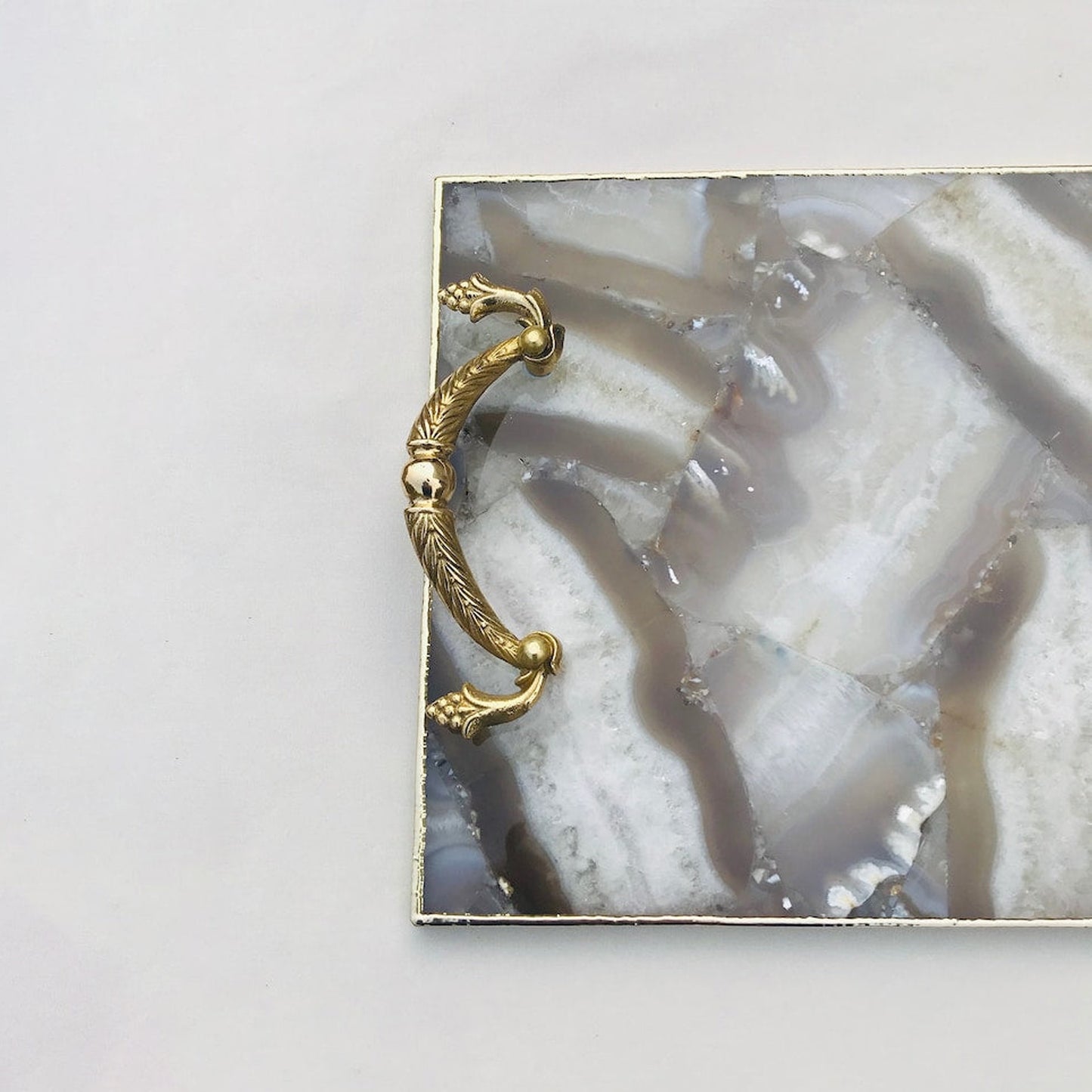 Wild Agate Serving Tray With Brass Handles