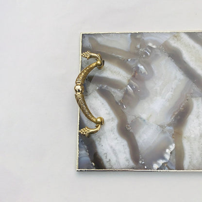 Wild Agate Serving Tray With Brass Handles