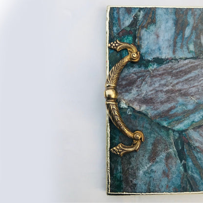 Green Aventurine Agate Serving Tray With Brass Handles