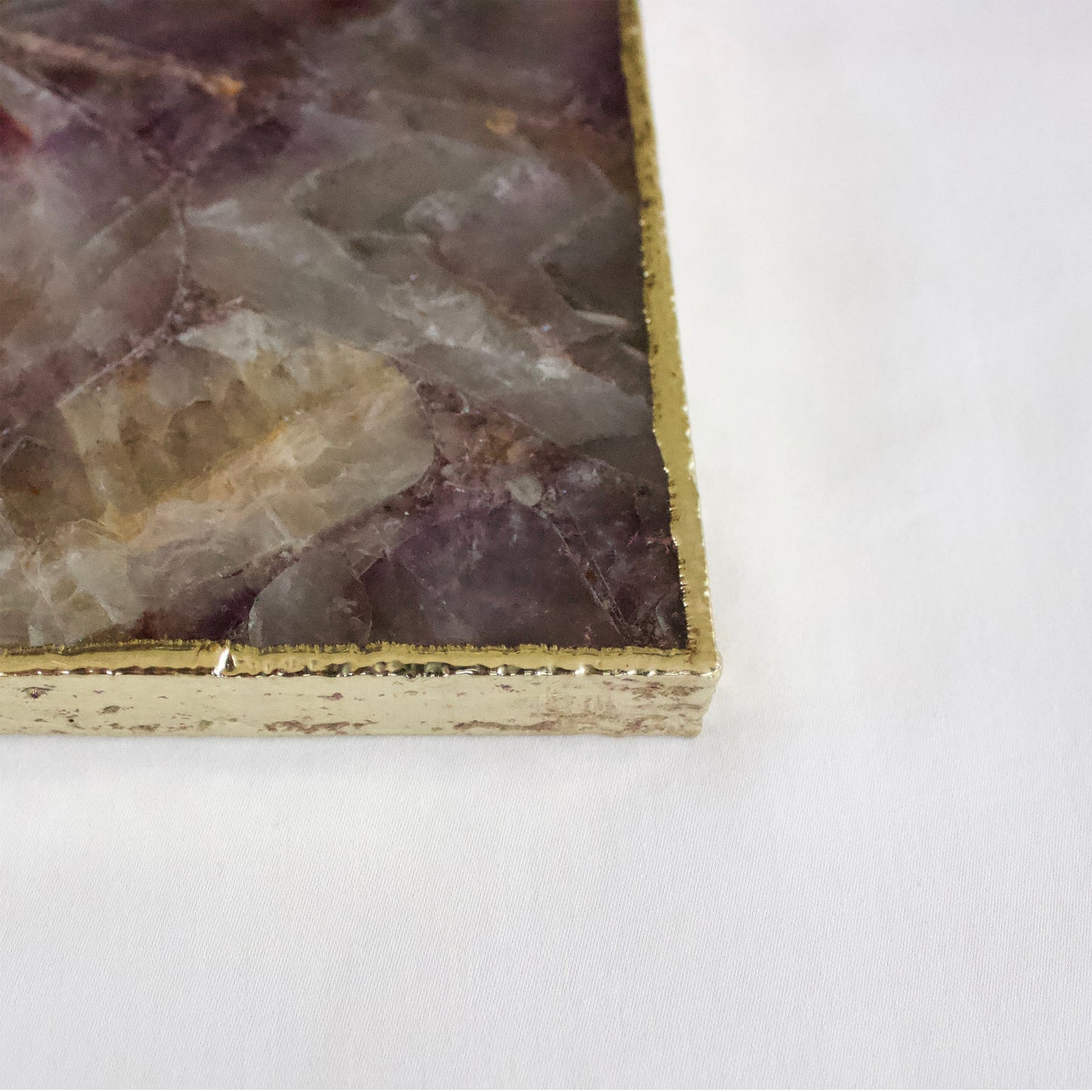 Amethyst Agate Serving Tray With Brass Handles | Square