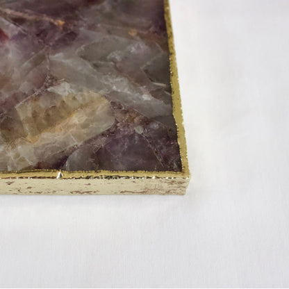 Amethyst Agate Serving Tray With Brass Handles | Square