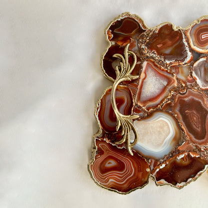 Large Red Agate Serving Tray With Brass Handles/Personalised Momentos/Sign Boards 10"x15"