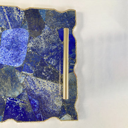 Large Lapis Lazuli Serving Tray With Plain Modern Brass Handles/Personalised Momentos/Sign Boards 10"x15"