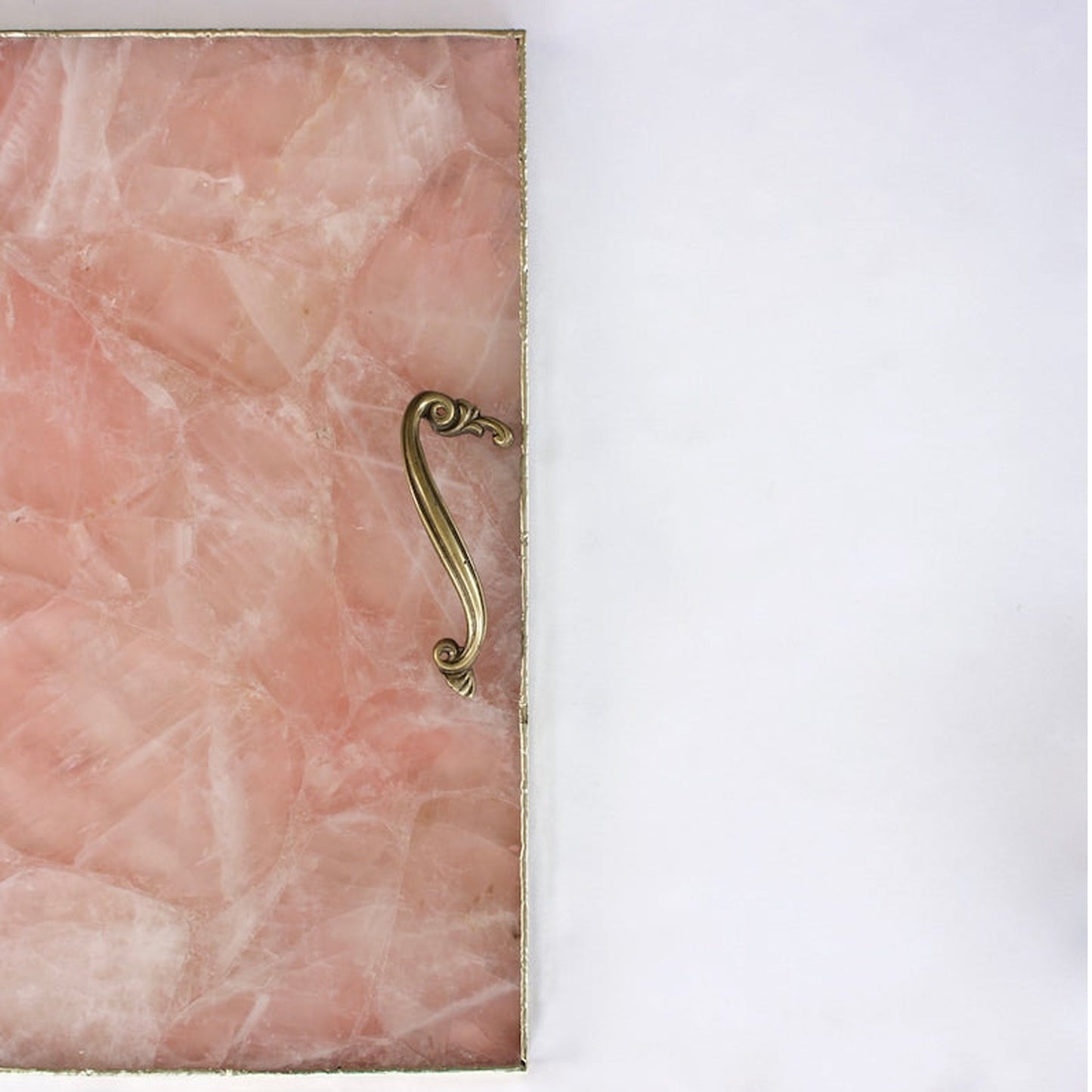 Rose Quartz Agate Serving Tray With Brass Handles | Square