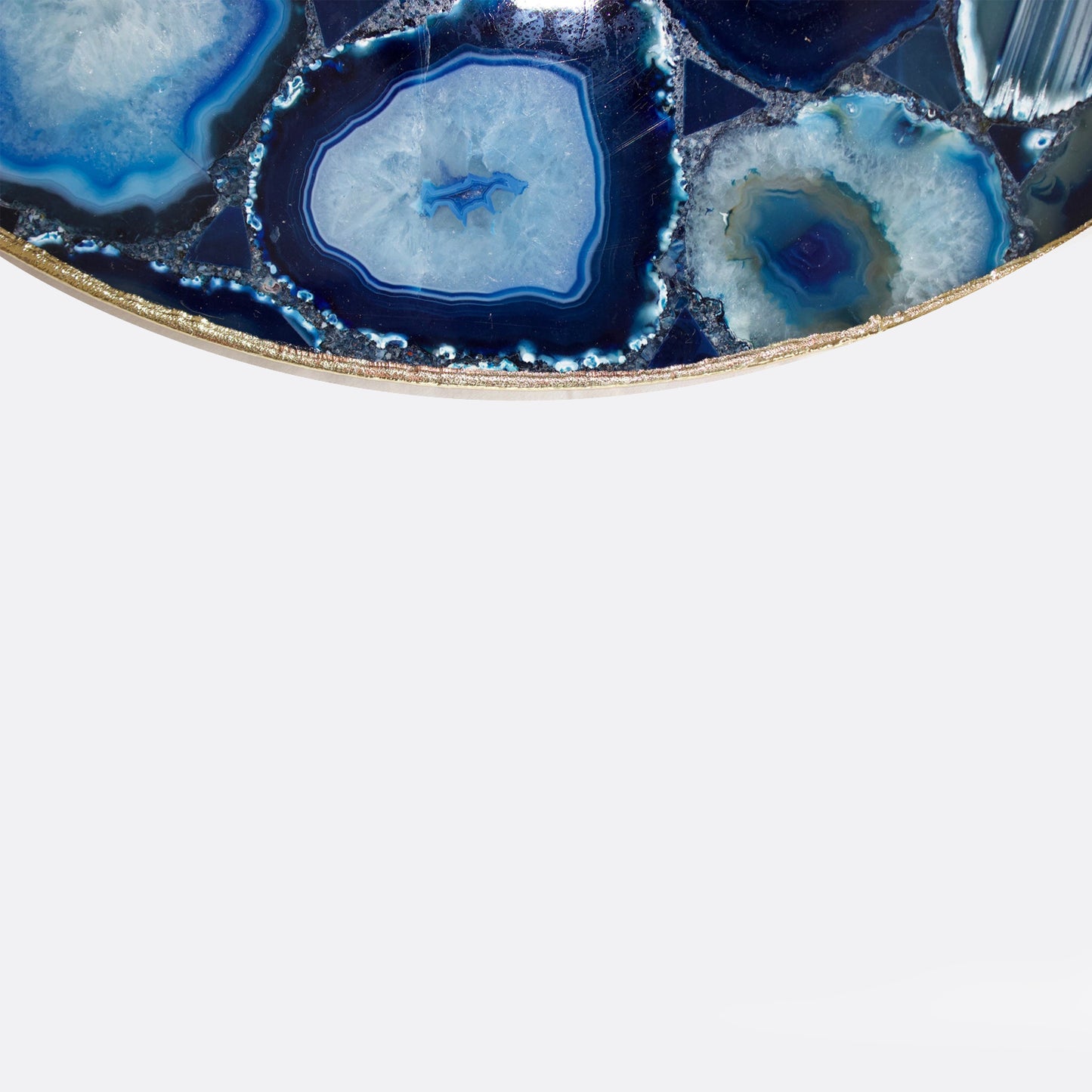Blue Agate Serving Tray With Brass Handles | Circular
