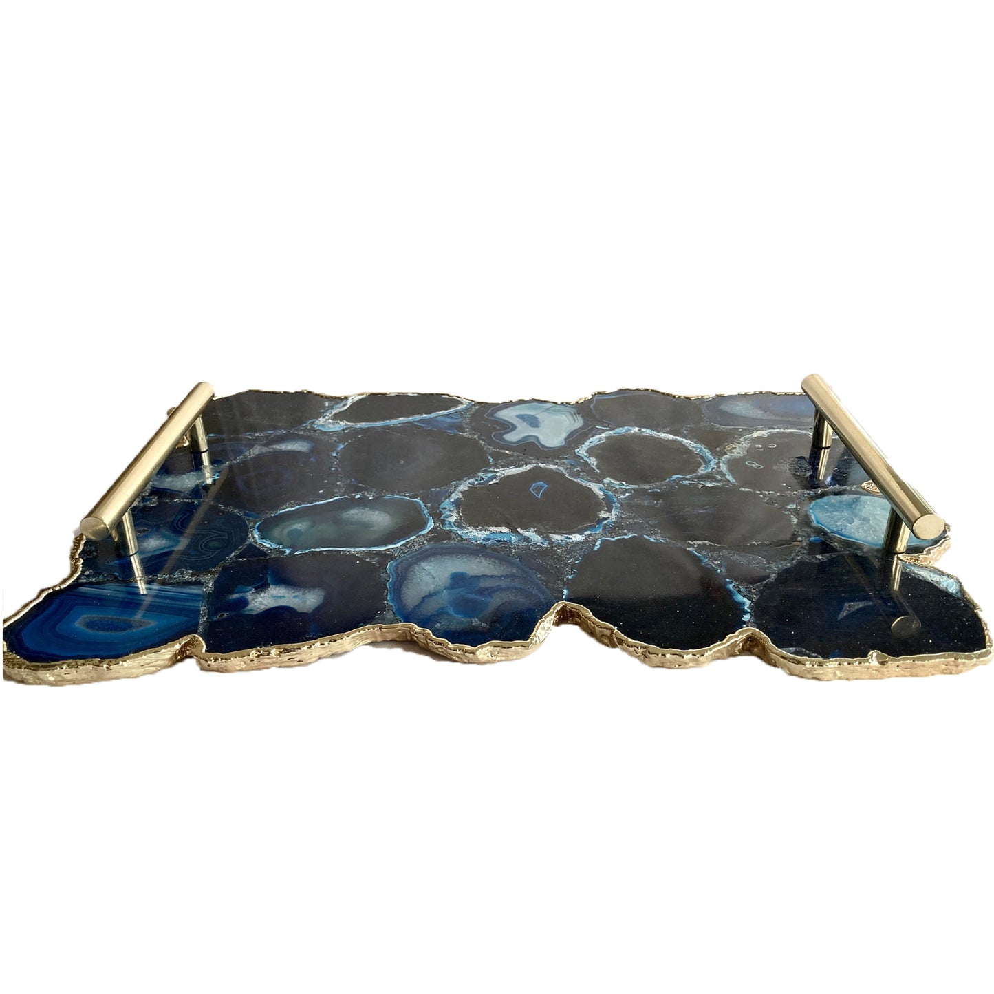 Large Blue Agate Serving Tray With Plain Modern Brass Handles/Personalised Momentos/Sign Boards 10"x15"