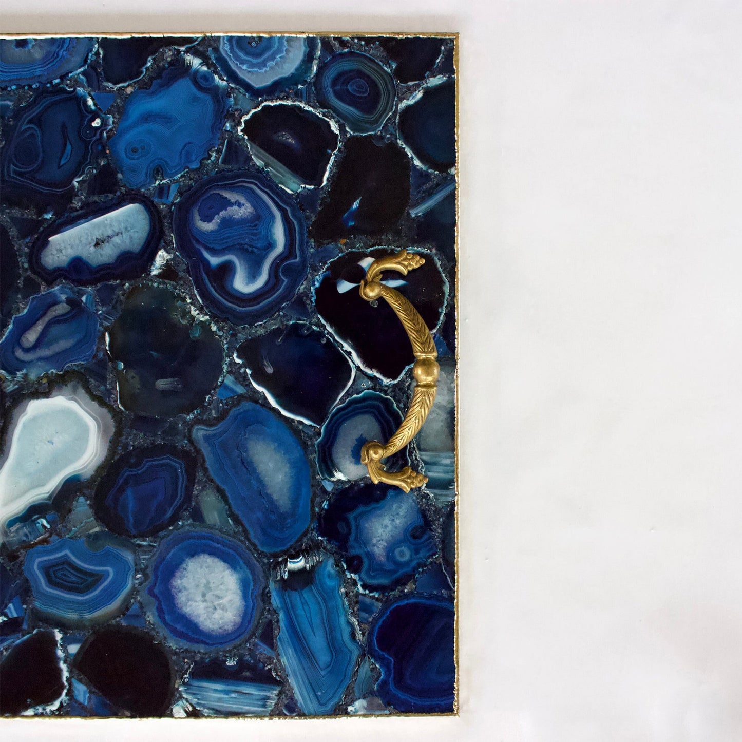 Blue Agate Serving Tray With Brass Handles | Square