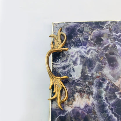 Amethyst Agate  Serving Tray With Brass Handles