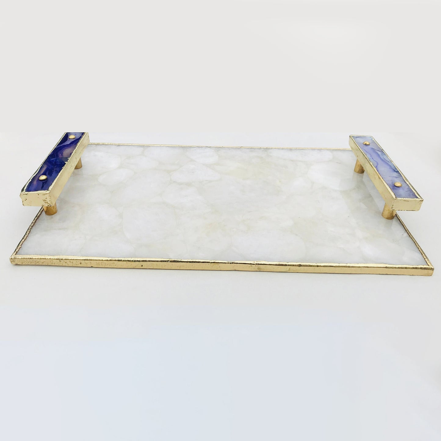 White Crystal Agate Plated Serving Tray With Purple Agate/Onyx Handles/Personalised Momentos/Sign Boards