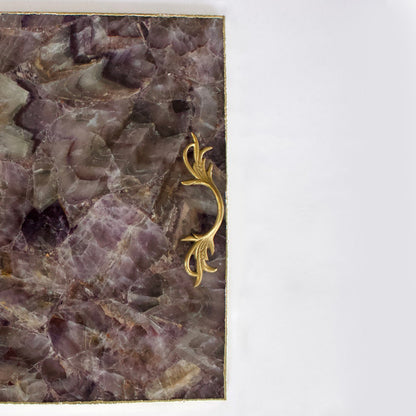Amethyst Agate Serving Tray With Brass Handles | Square