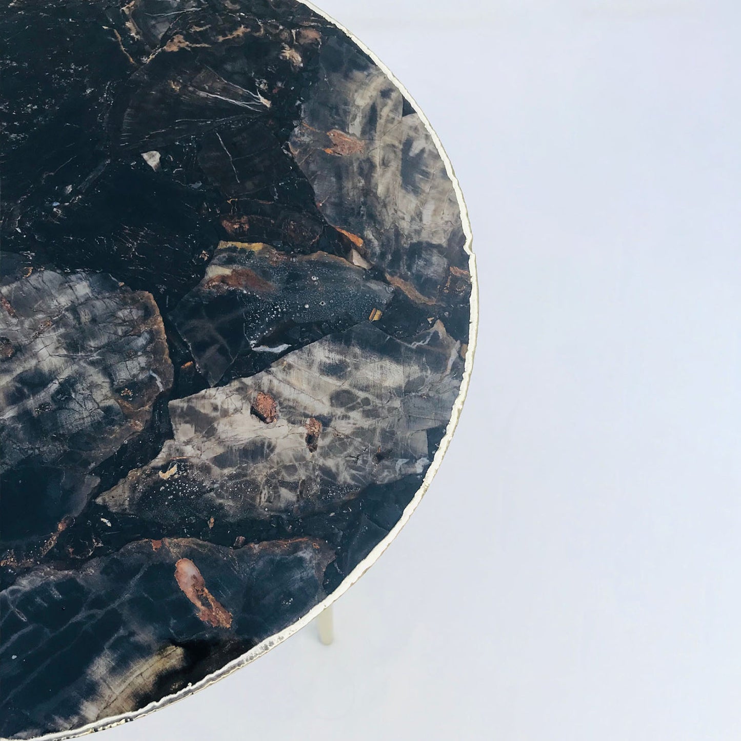 Black Petrified Wood Agate Round Edge Side/Coffee Table