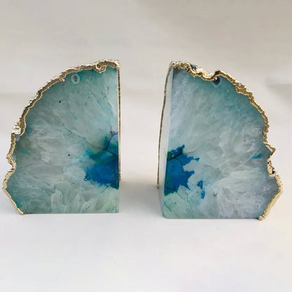 Aqua Plated Agate Bookends