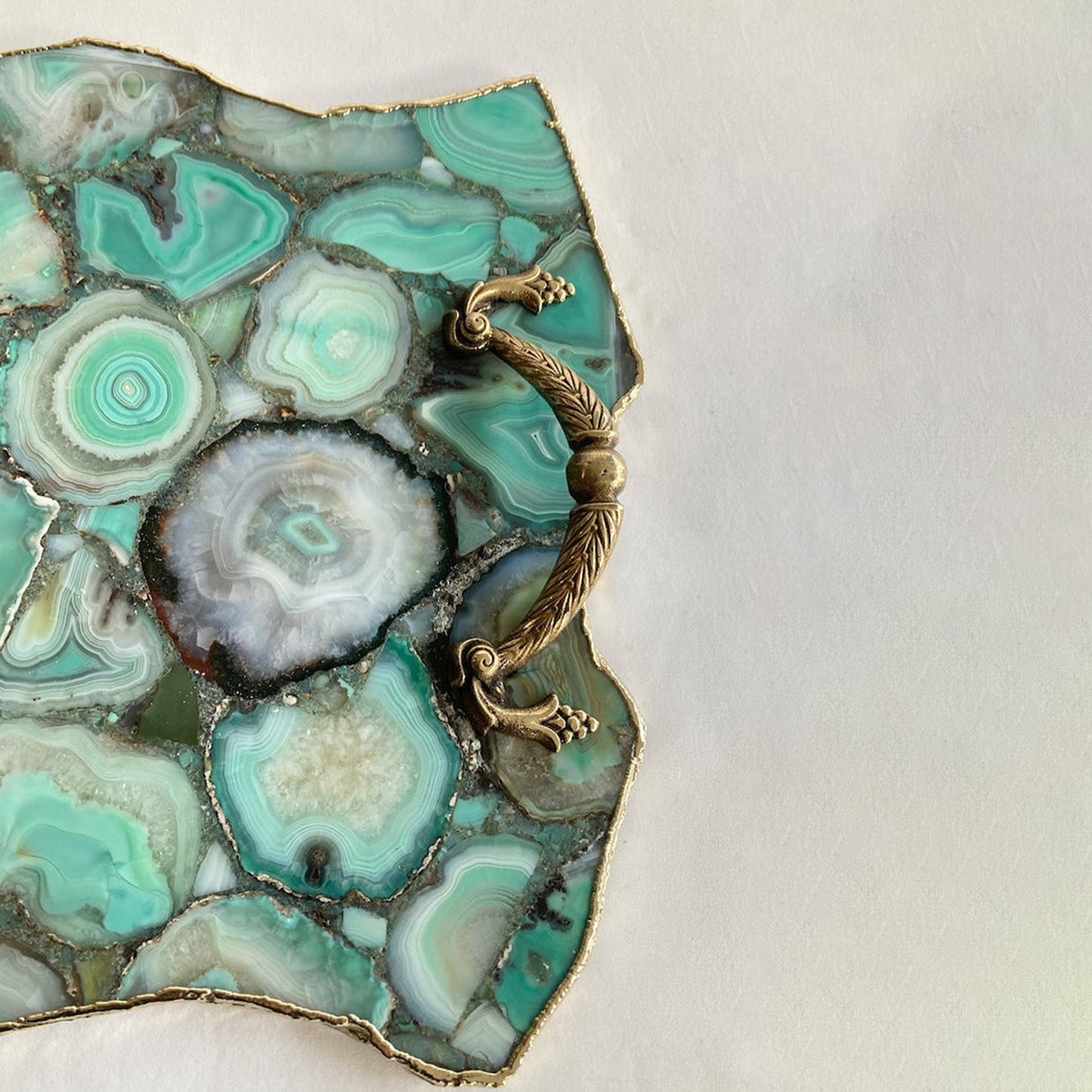 Large Green Agate Serving Tray With Brass Handles/Personalised Momentos/Sign Boards 10"x15"