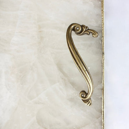 White Agate Serving Tray With Brass Handles | Square