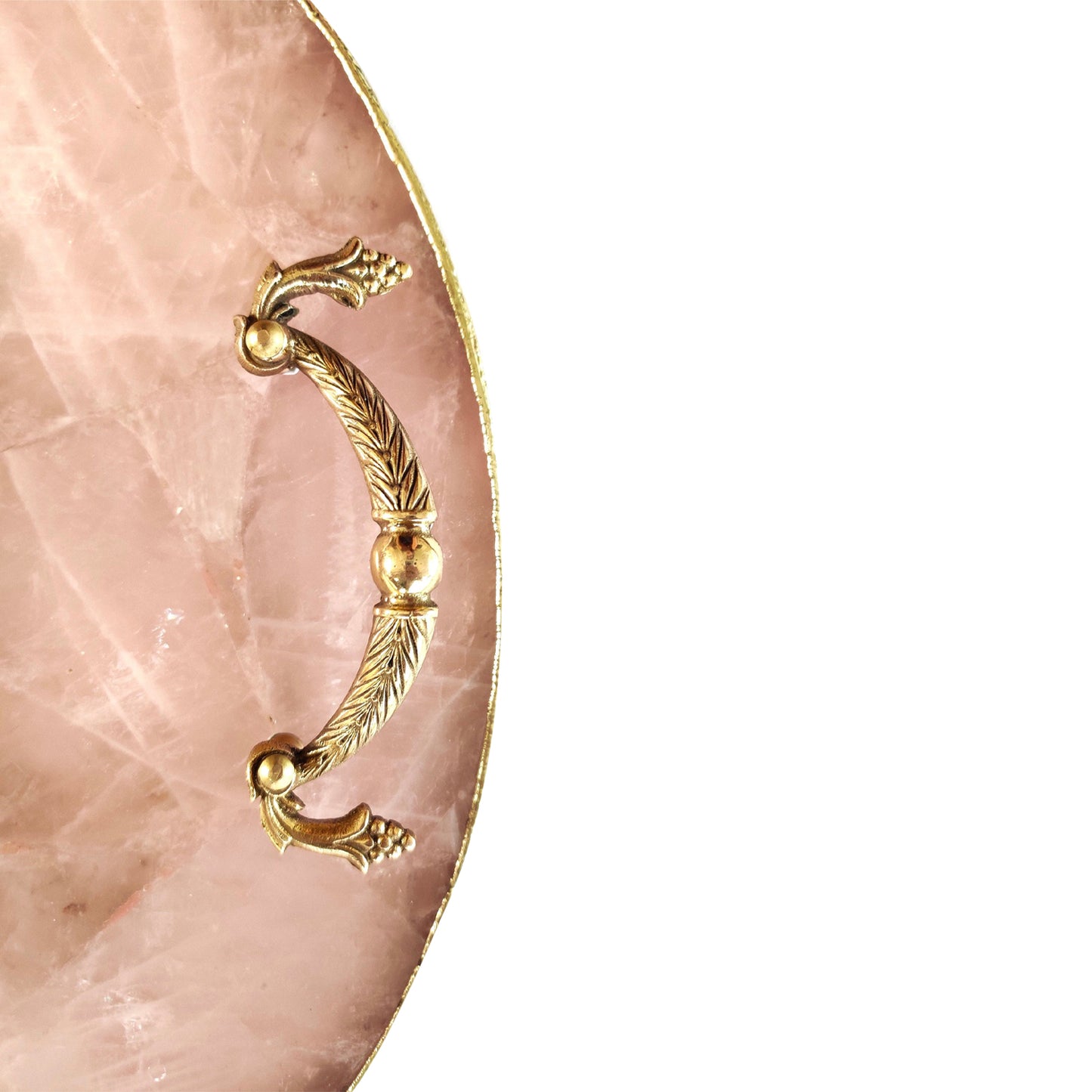 Rose Quartz Agate | Serving Tray With Brass Handles | Circular |
