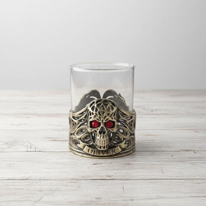 Personalized Jeweled Skull Whiskey Glass – Name on the Band, 10 oz