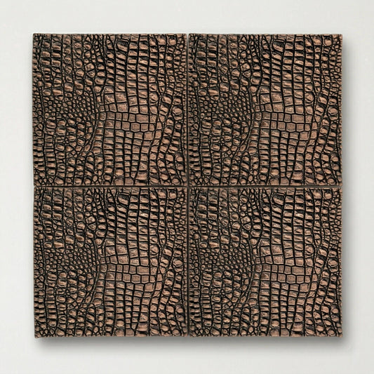 Four crocodile texture tiles in antique copper