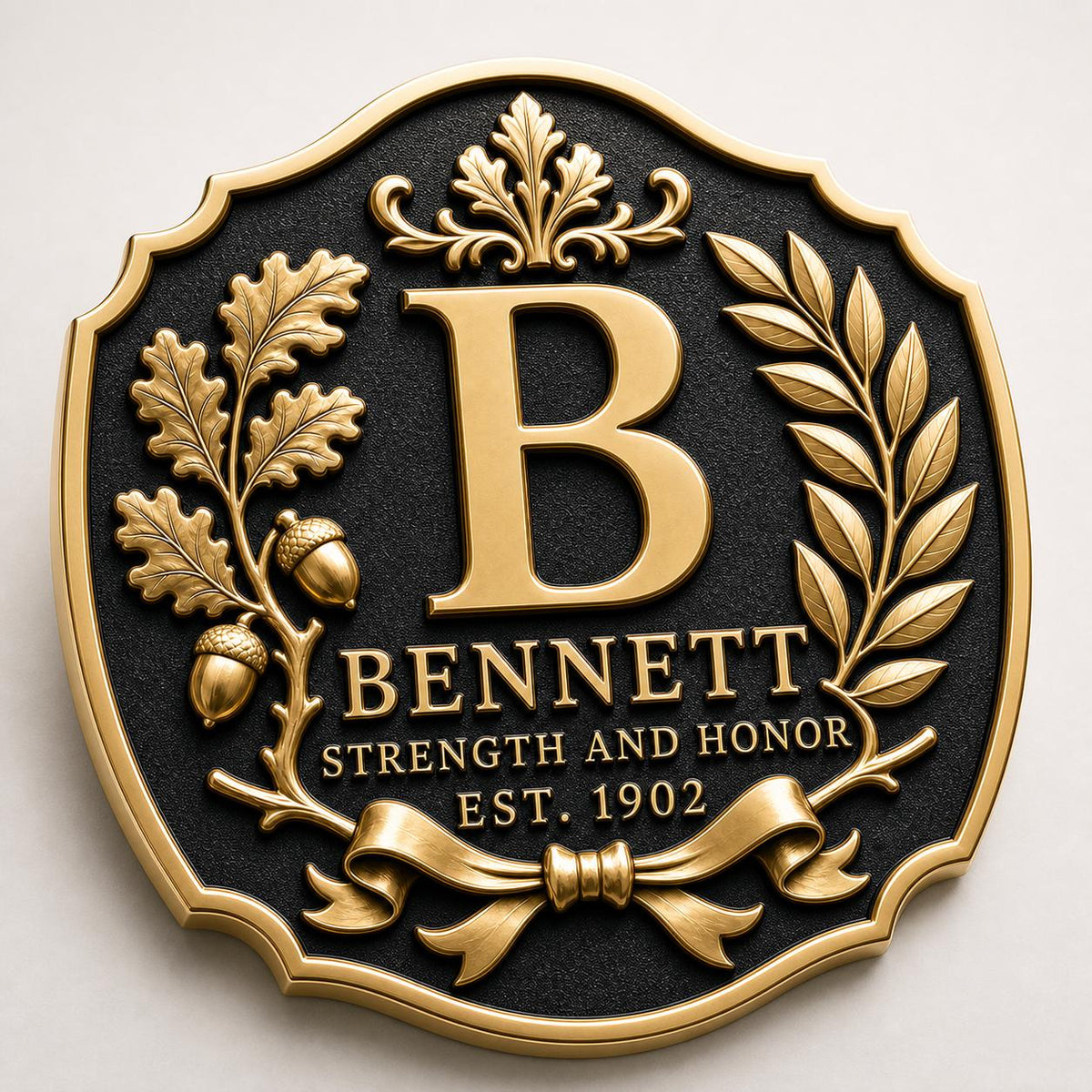 Custom Family Monogram Crest Plaque | Personalised Surname, Motto & Established Year | Antique Brass Wall Sign