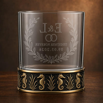 Personalized Seahorse Whiskey Glass – Custom Etched Old Fashioned Glass, 10 oz