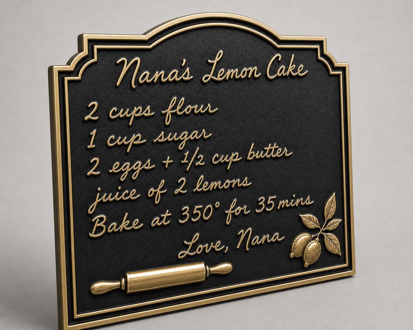 Custom Handwritten Recipe Plaque | Antique Brass Family Recipe Sign | Personalised Kitchen Keepsake Gift