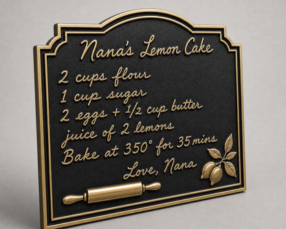 Custom Handwritten Recipe Plaque | Antique Brass Family Recipe Sign | Personalised Kitchen Keepsake Gift