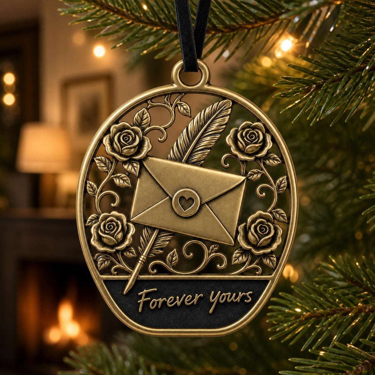 Large Personalized Envelope Ornament | Wedding Keepsake | Antqiue Brass Christmas Decor