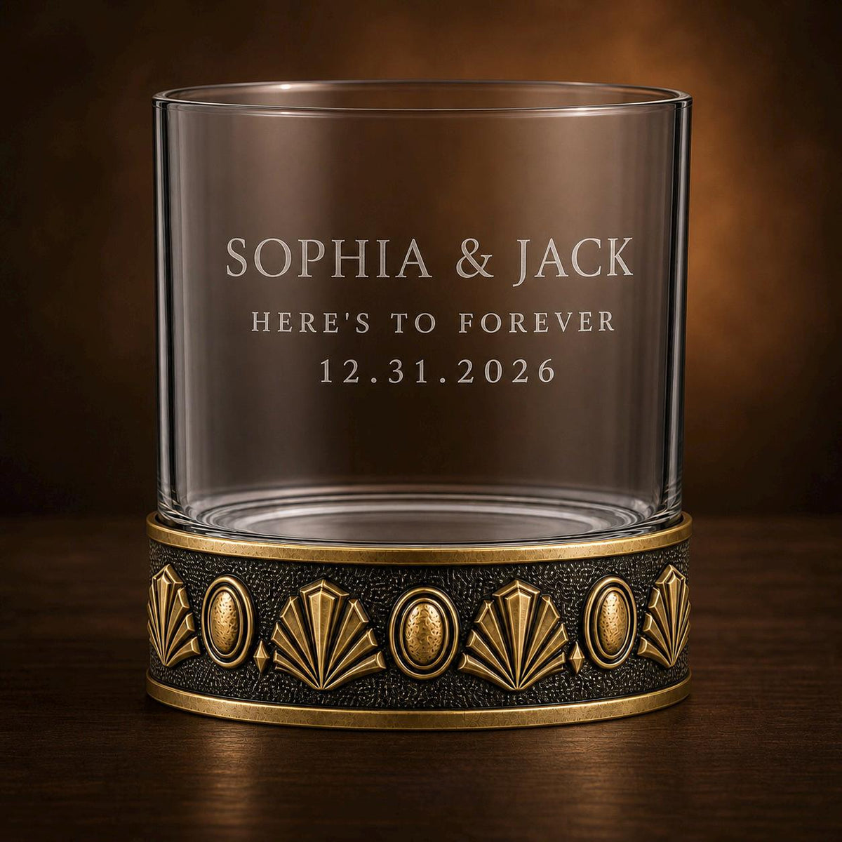 Personalised Laser Etched Brass Base Whiskey Glass | Signature Monogram/Name Glasses | Wedding Gift Glasses