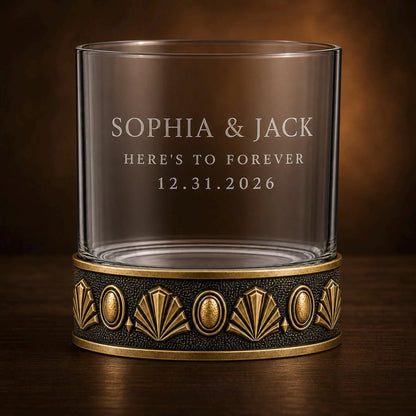 Personalised Laser Etched Brass Base Whiskey Glass | Signature Monogram/Name Glasses | Wedding Gift Glasses