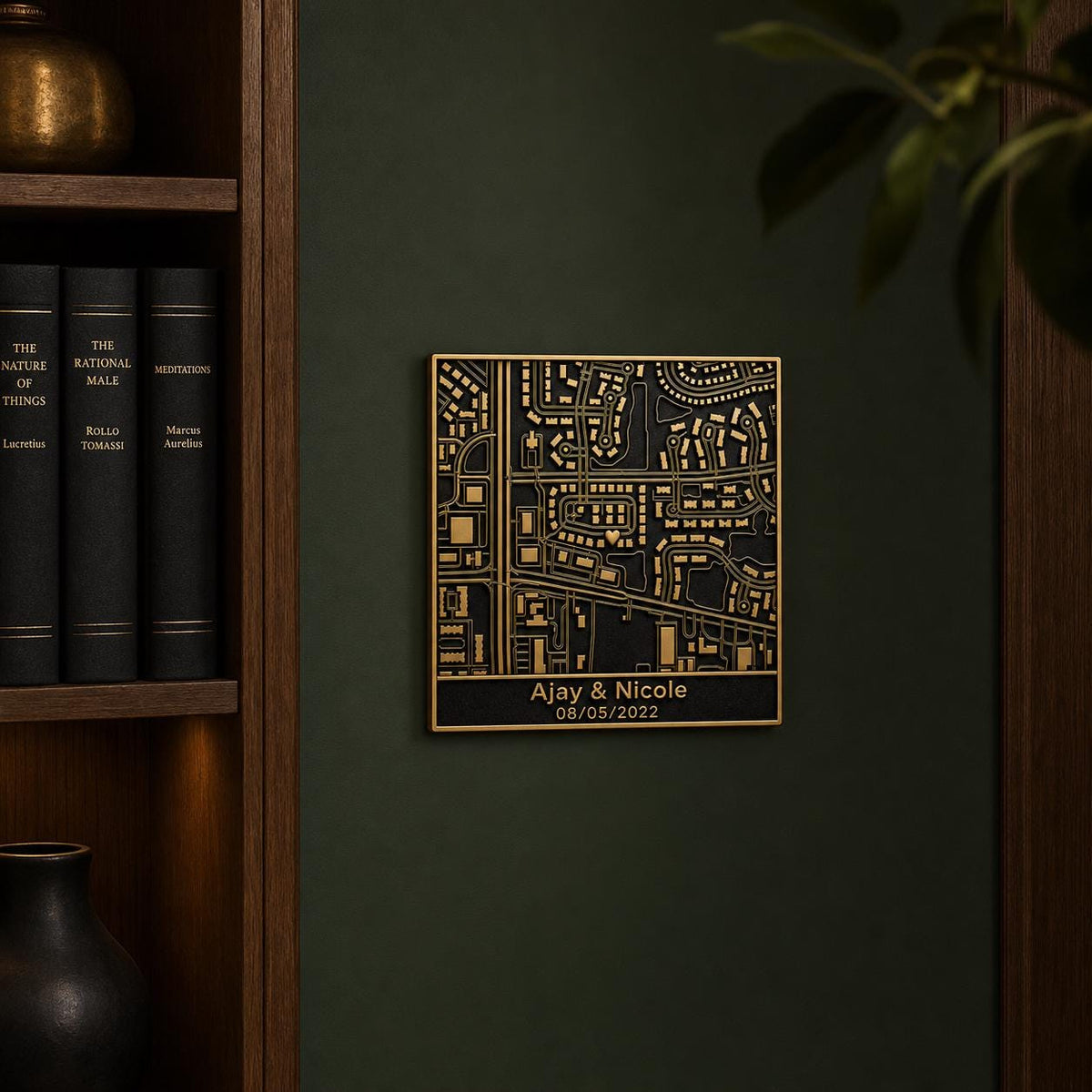 Antique Brass Personalized 3D Wall Map | Wedding|Anniversary | Birthday | Graduation | House |Gift | Location Plaque