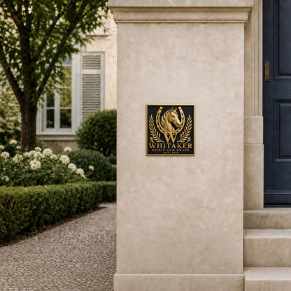 Custom Family Seal Plaque | Personalised Monogram, Ancestry Crest & Motto | Brass House Sign