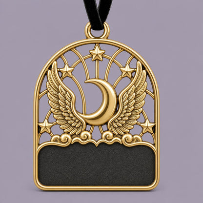 Large Personalized Moon & Wings Memorial Ornament | Wedding Keepsake | Brass Christmas Decor