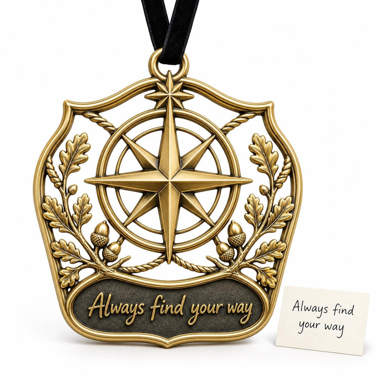 Large Personalized Compass Ornament | Antique Brass Christmas Hanging