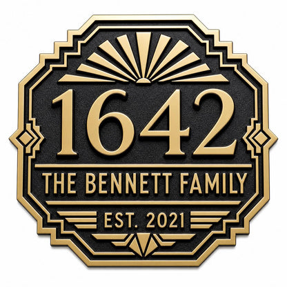 Personalised House Number Sign | Antique Brass Address Plaque | Custom Street/Family Name Board