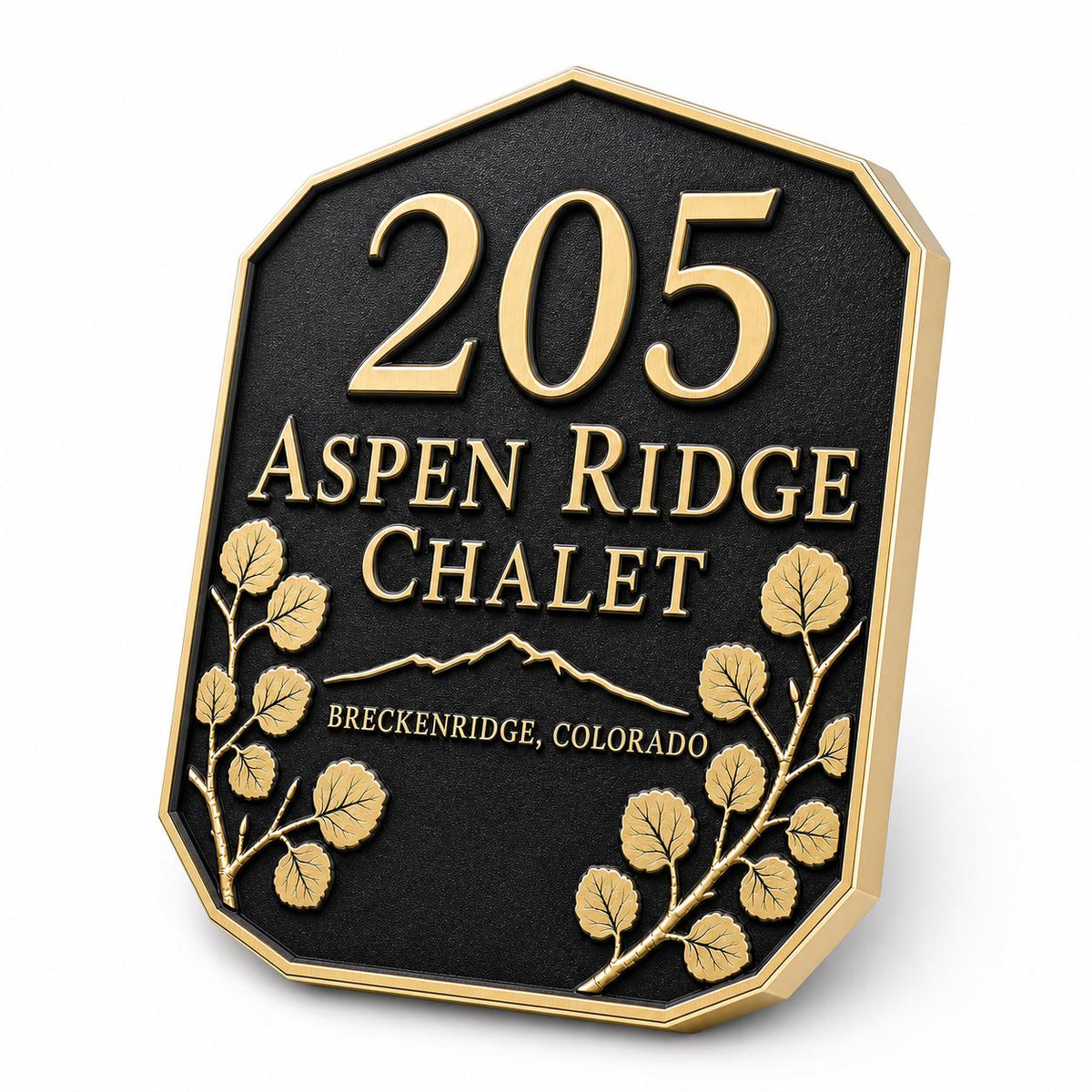 Personalised Mountain Cabin Address Plaque | Custom Metal House Number | Antique Brass Wall Decor