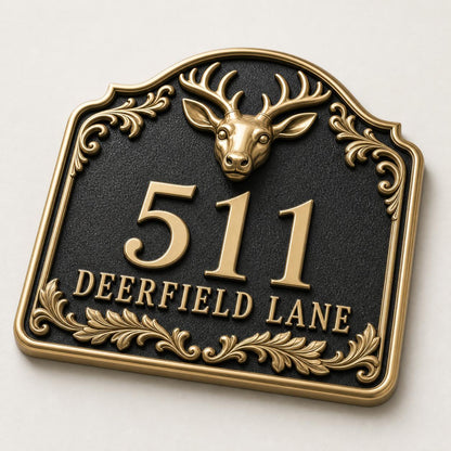 Personalised House Number Sign | Antique Brass Address Plaque | Custom Street/Family Name Board