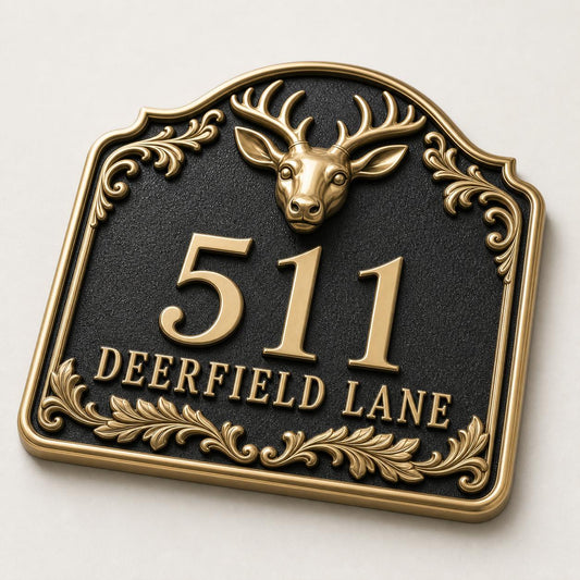 Personalised House Number Sign | Antique Brass Address Plaque | Custom Street/Family Name Board