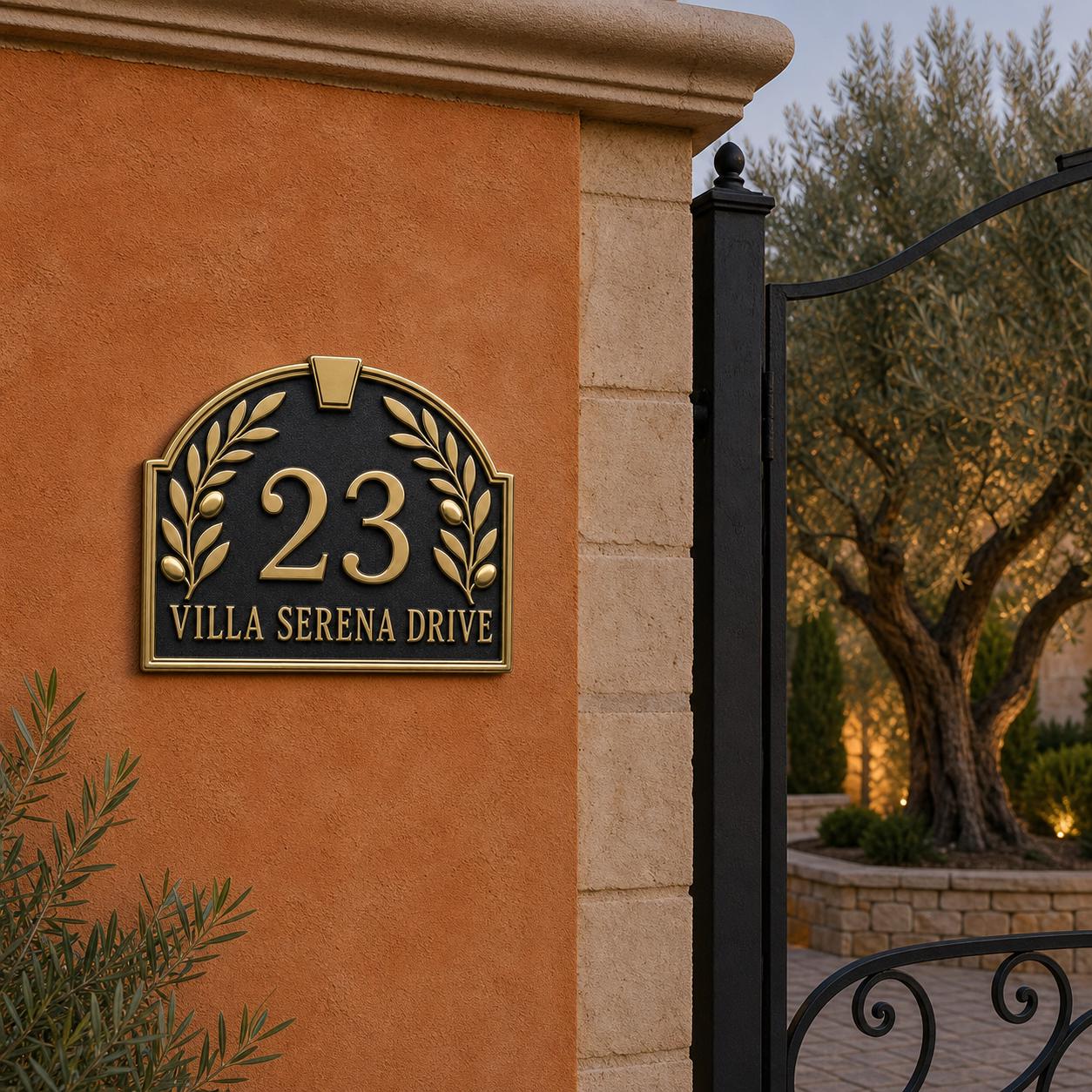 Personalised House Number Sign | Antique Brass Address Plaque | Custom Street/Family Name Board