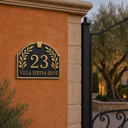 Personalised House Number Sign | Antique Brass Address Plaque | Custom Street/Family Name Board