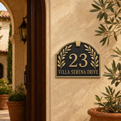 Personalised House Number Sign | Antique Brass Address Plaque | Custom Street/Family Name Board