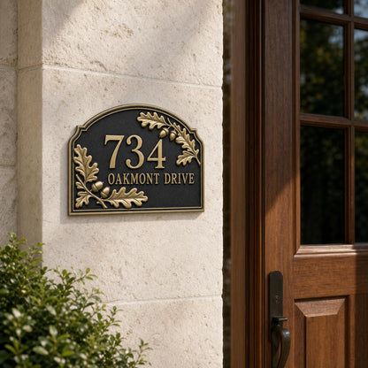 Personalised House Number Sign | Antique Brass Address Plaque | Custom Street/Family Name Board