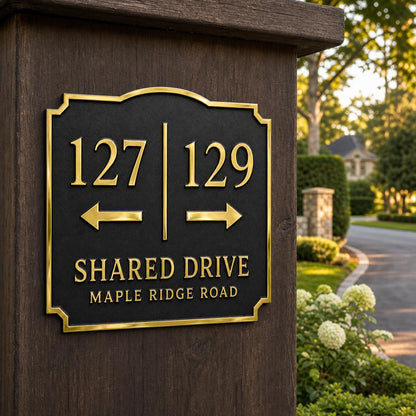 Personalized Shared Driveway Sign | Custom Antique Brass Directional Sign Board