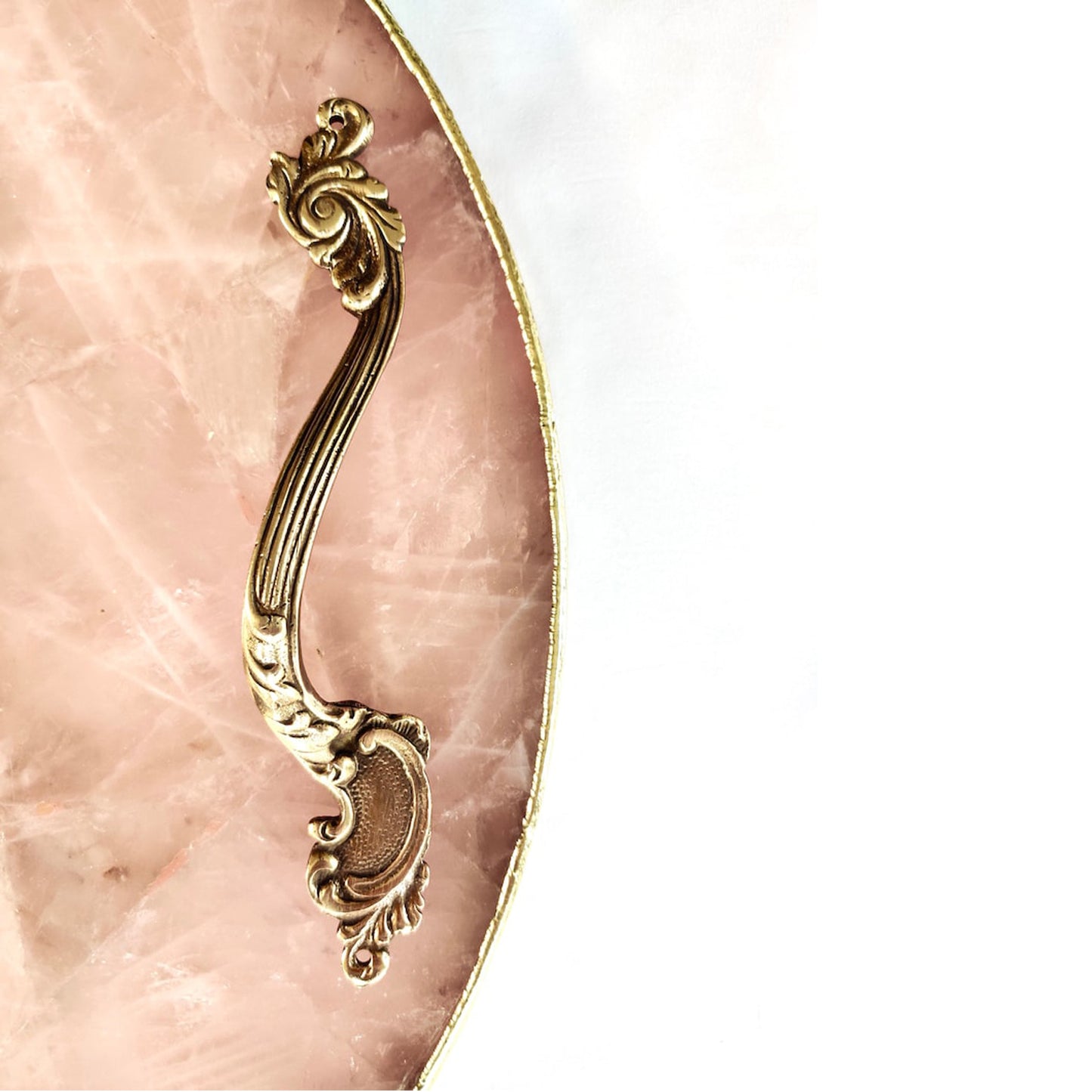 Rose Quartz Agate | Serving Tray With Brass Handles | Circular |