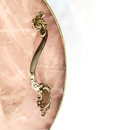 Rose Quartz Agate | Serving Tray With Brass Handles | Circular |