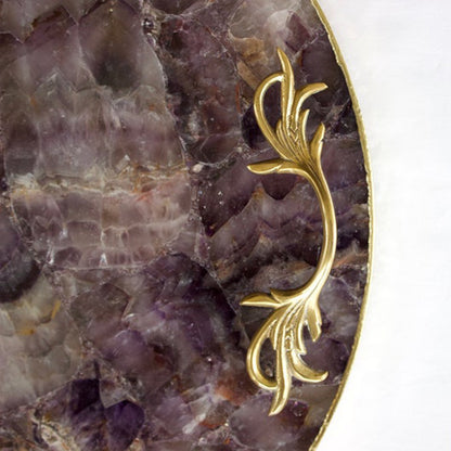 Amethyst Agate Round Serving Tray - Open Leaf handle detail