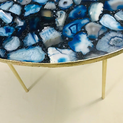 Blue Oval Agate/Crystal/Gemstone/Quartz Organic Edge Side/Drink/Table